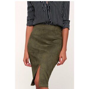 Lulus Total Allure Faux Suede Pencil Skirt Olive Green Size M